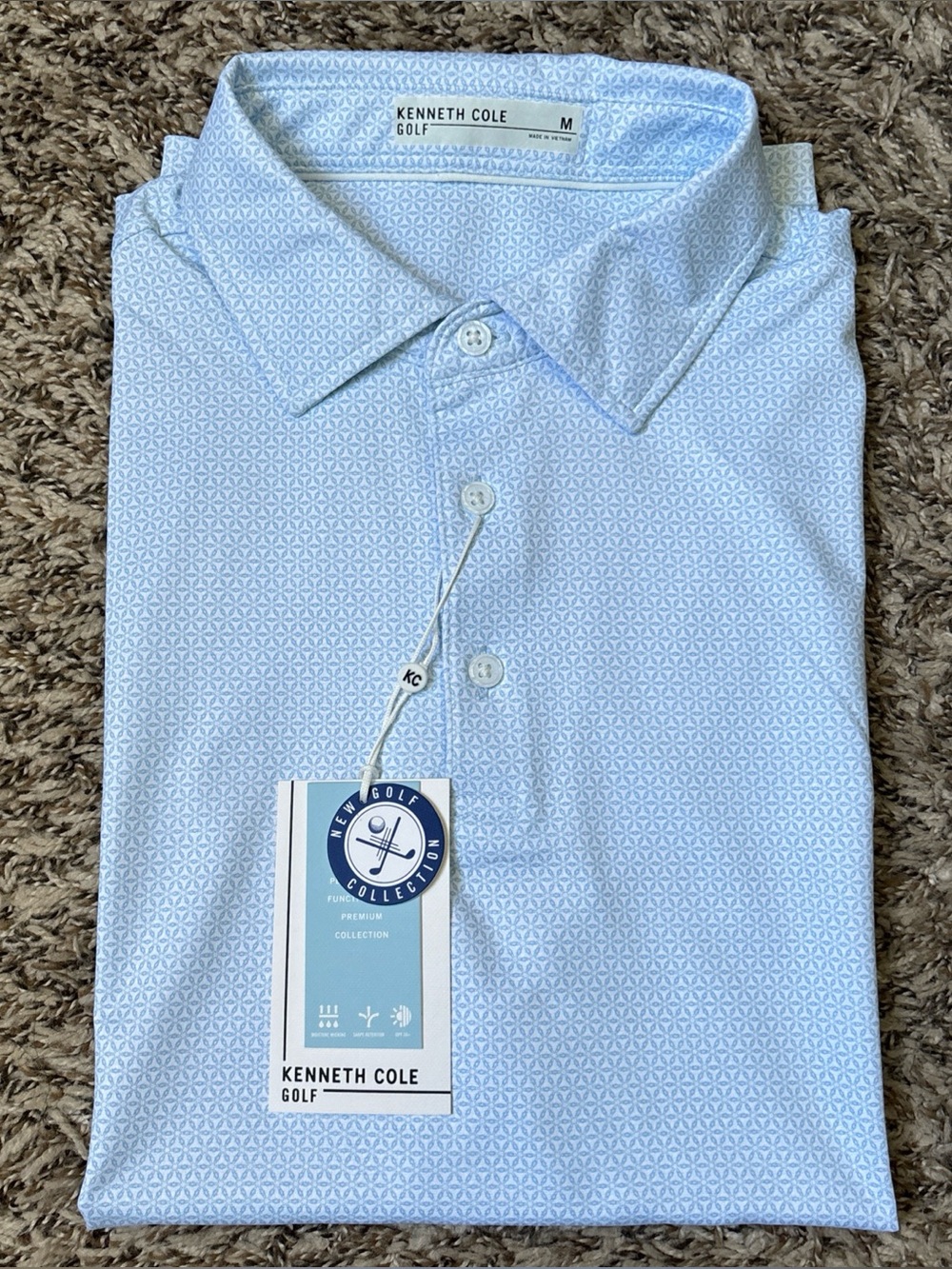 Kenneth Cole Light Blue Micro-Pattern Golf Polo